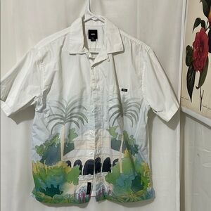 Vans White with Tropical Theme Shirt Sleeve Shirt